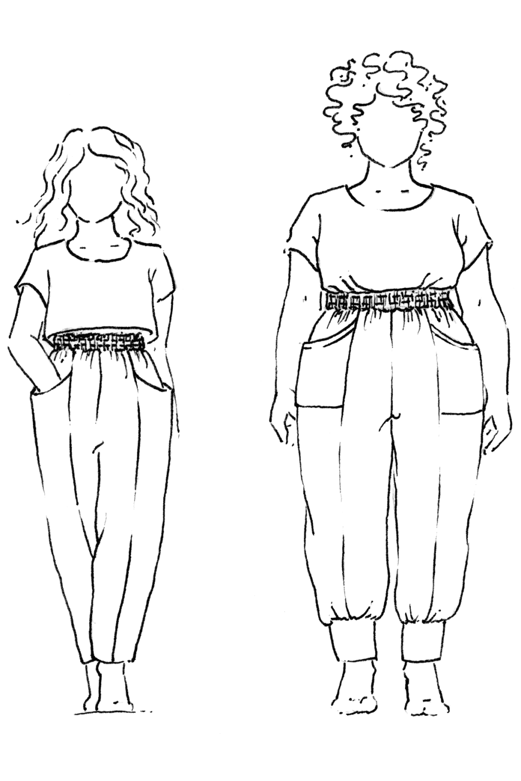 Styled Croquis drawing of the Arenite Pants sewing pattern