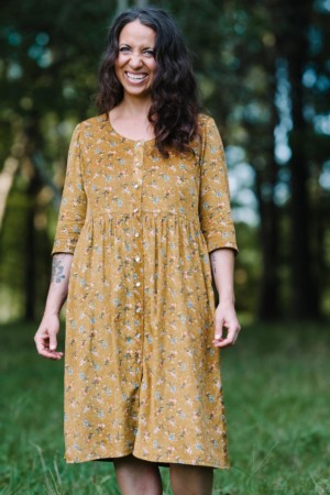 Meg McElwee in a home-sewn Hinterland Dress