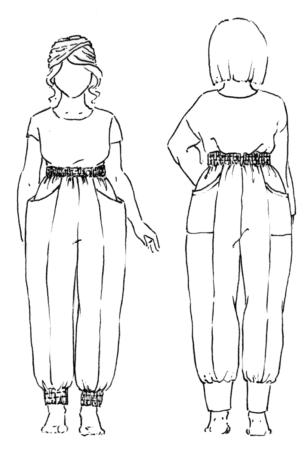 Styled Croquis drawing of the Arenite Pants sewing pattern