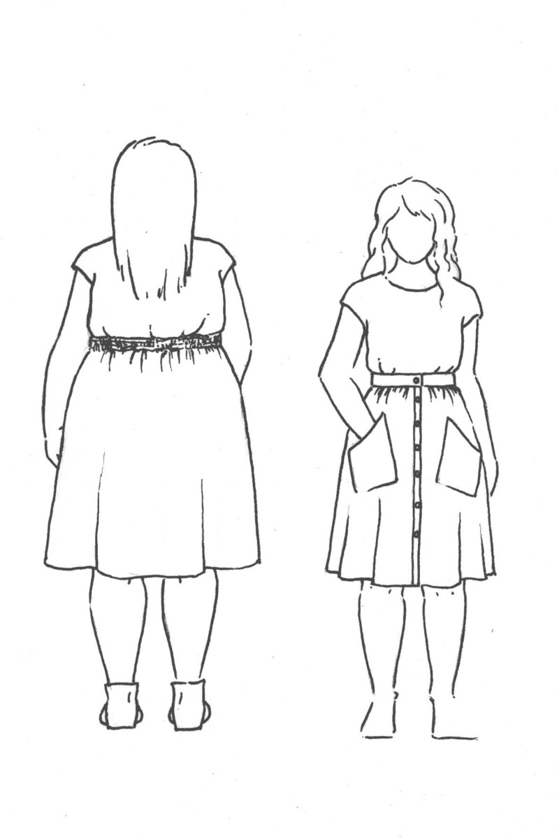 Front and back view croquis drawing of the Estuary skirt