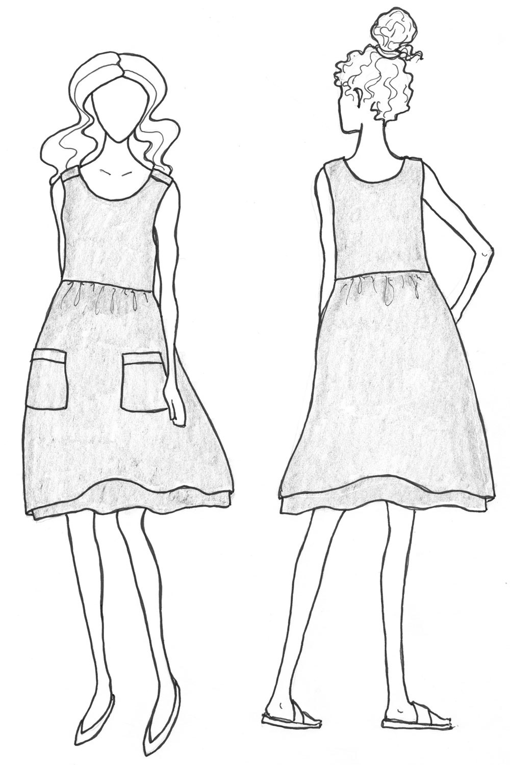 Croquis drawings of the metamorphic dress