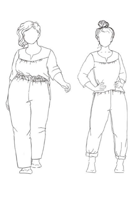 Croquis drawings of the front and back of the Stasia Dress