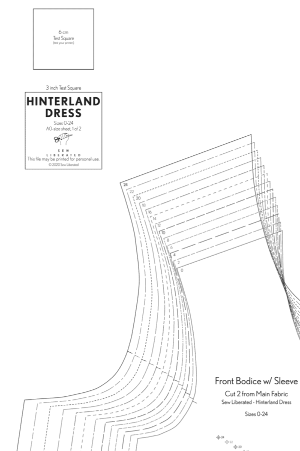 Hinterland Dress printed pattern pieces