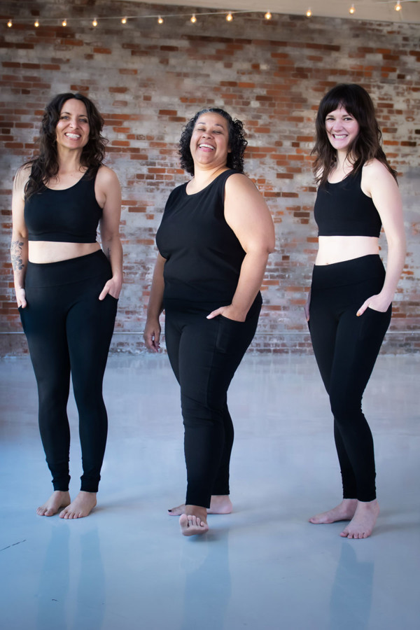 Meg, Sudilaura and Meredith wearing black Limestone leggings and tops