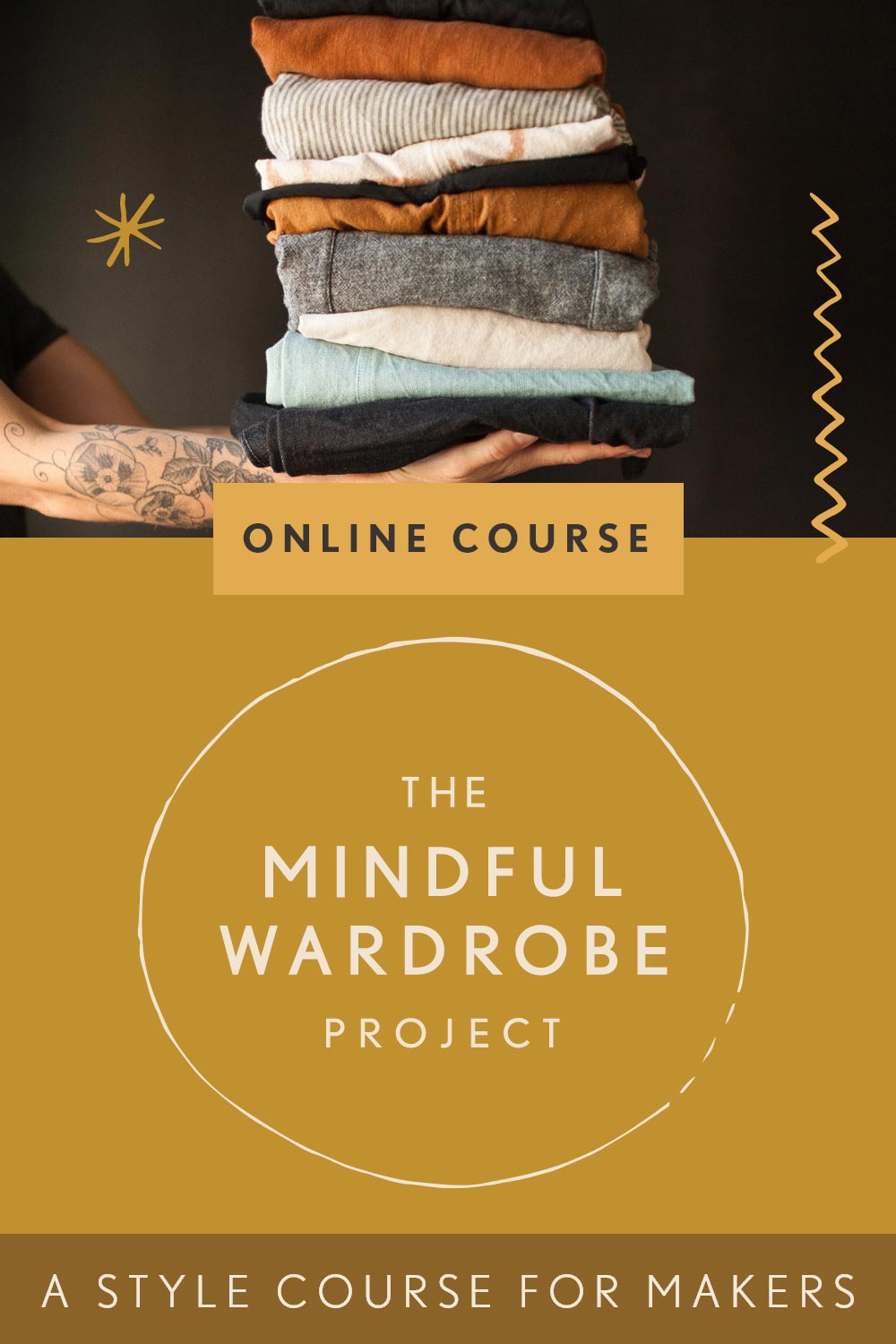 Mindful Wardrobe style course for makers, featuring a folded stack of handmade clothes