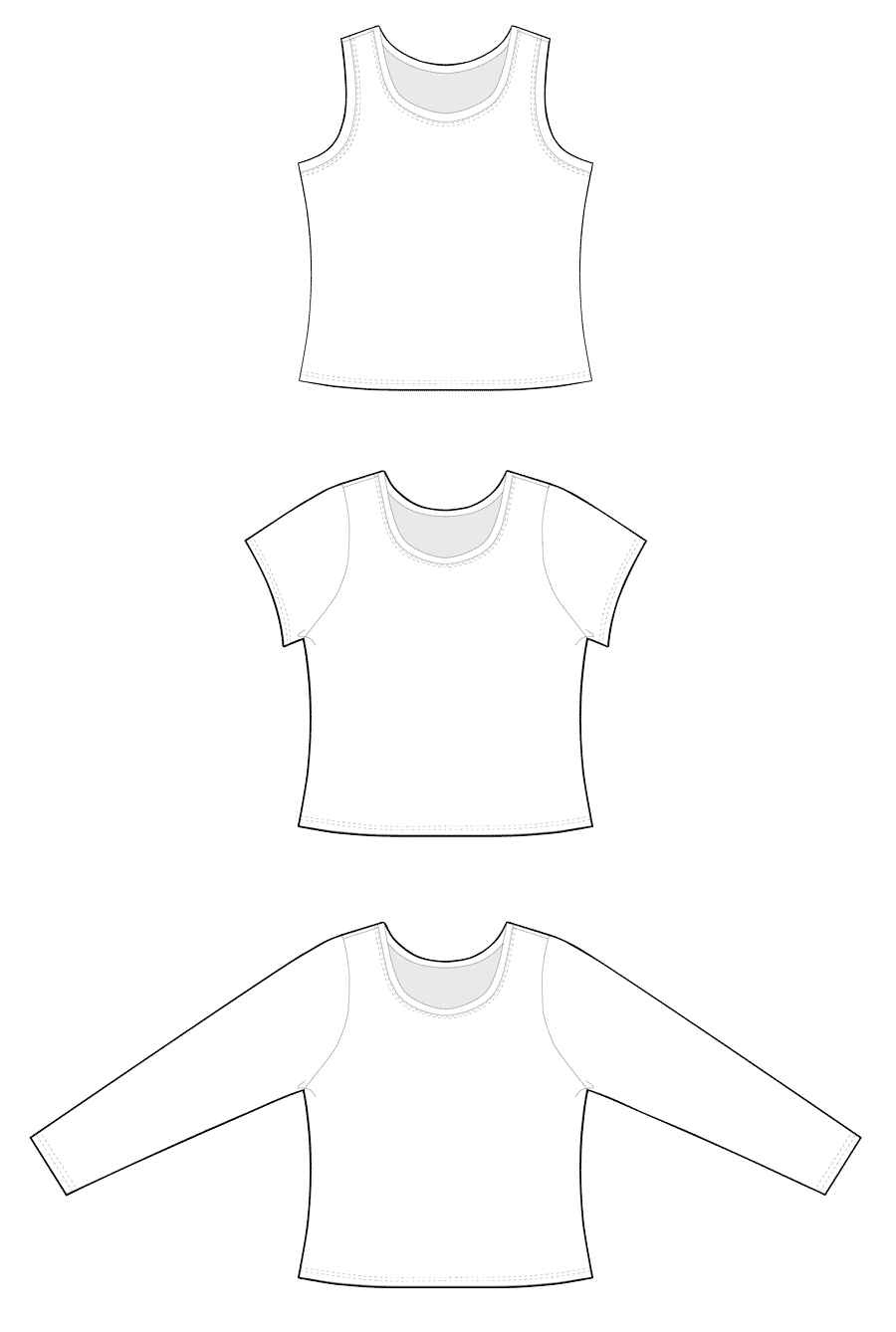 Line drawing of View A of the Bedrock Tee sewing pattern.