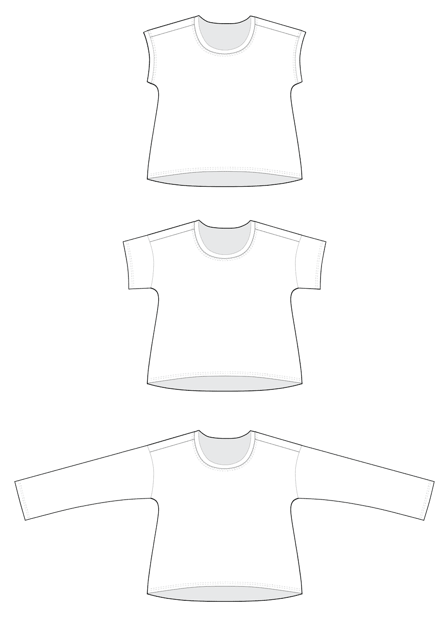 Line drawing of View B of the Bedrock Tee sewing pattern.