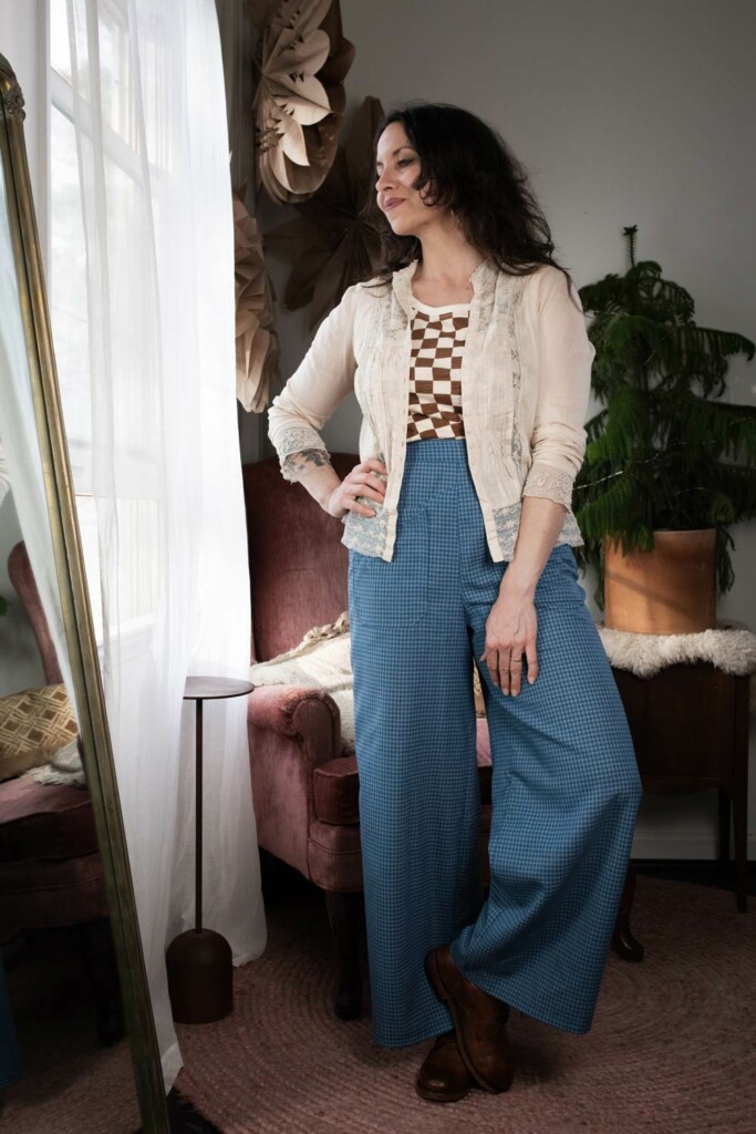 Meg shows how to style blue Cosecha pants and a Bedrock Tank.