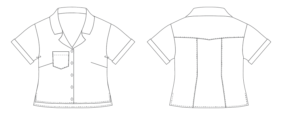 Line drawing of View A of the Joanie Top Sewing Pattern