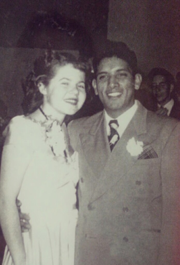 An old photo of Meg's grandma and grandpa.