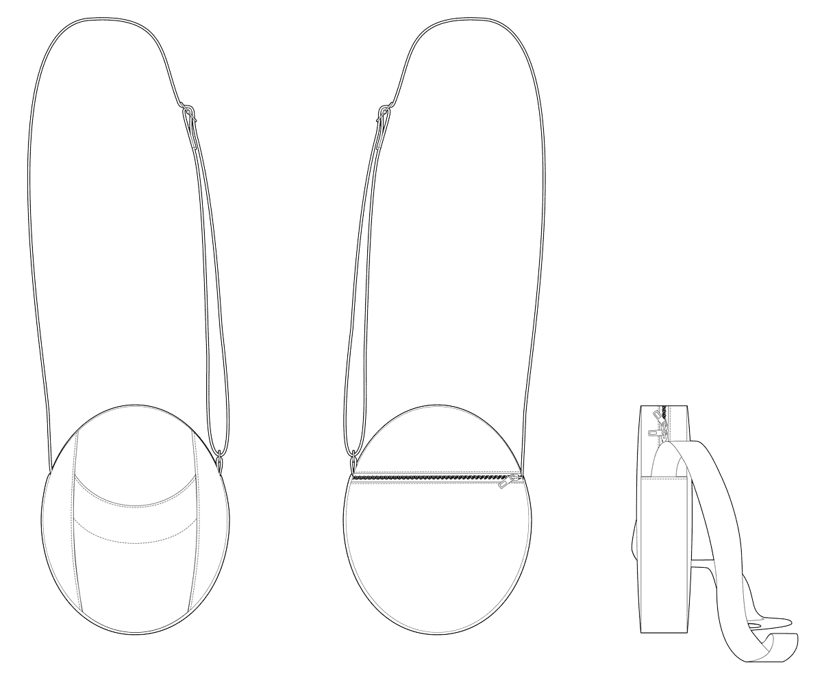 Line drawing of the L'Oeuf Bag sewing pattern